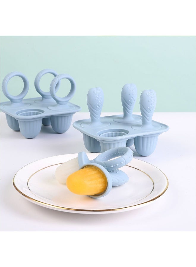 مجموعة قوالب المصاصات المصنوعة من السيليكون، قوالب الآيس كريم التي يمكنك صنعها بنفسك، صواني مكعبات الثلج لتخفيف ألم التسنين لدى الأطفال - سهلة الفك ومسكها من قبل الطفل، صانعة مصاصات من حليب الثدي المجمد للأطفال الرضع (4 أشهر فأكثر)، آمنة للاستخدام في غسالة الأطباق (أزرق وبيج) - Image 5